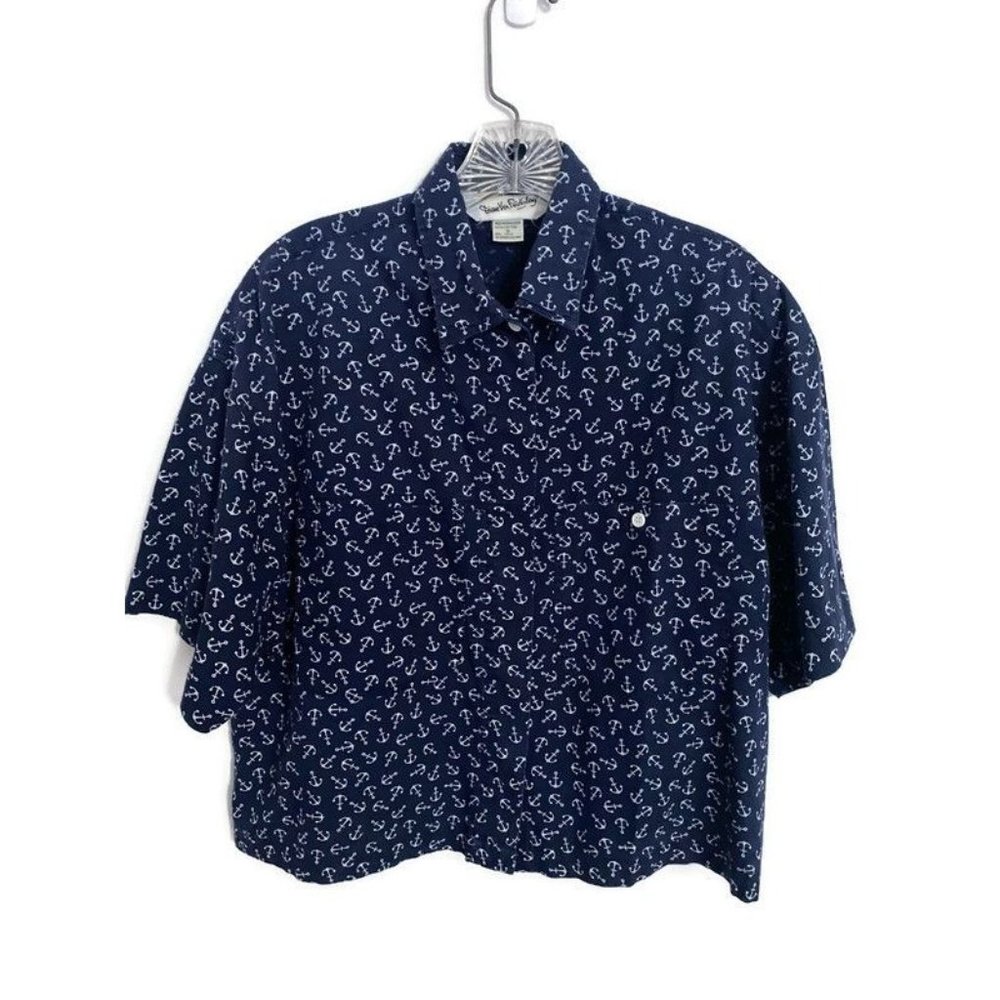 Diane Von Furstenberg Women's Vintage Button-Up Boxy Anchor Shirt small